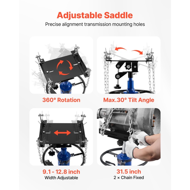 Hydraulinen vaihteistonostin teräsrunko 600 kg jalkapoljin teleskooppikorkeus 88–176 cm