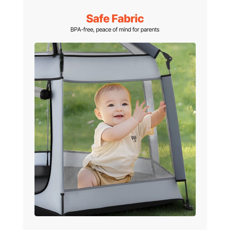 Kuusikulmainen taittuva leikkikehä 150 cm hengittävä verkkokangas aurinkosuojilla