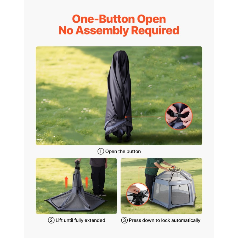 Kuusikulmainen taittuva leikkikehä 150 cm hengittävä verkkokangas aurinkosuojilla