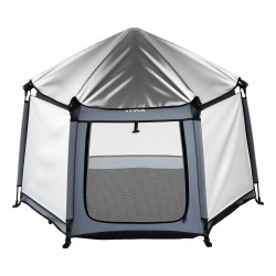 Kuusikulmainen taittuva leikkikehä 150 cm hengittävä verkkokangas aurinkosuojilla