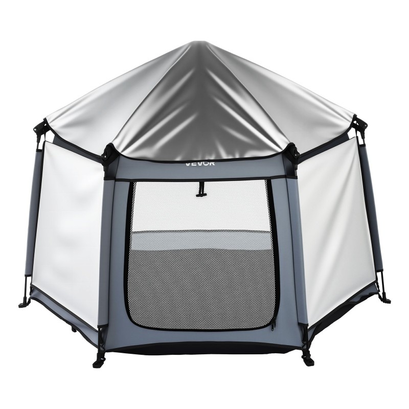 Kuusikulmainen taittuva leikkikehä 150 cm hengittävä verkkokangas aurinkosuojilla