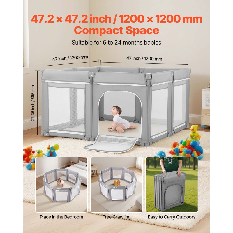 Taittuva leikkikehä 120 x 120 cm 210D kangaspäällisellä rautaputkilla