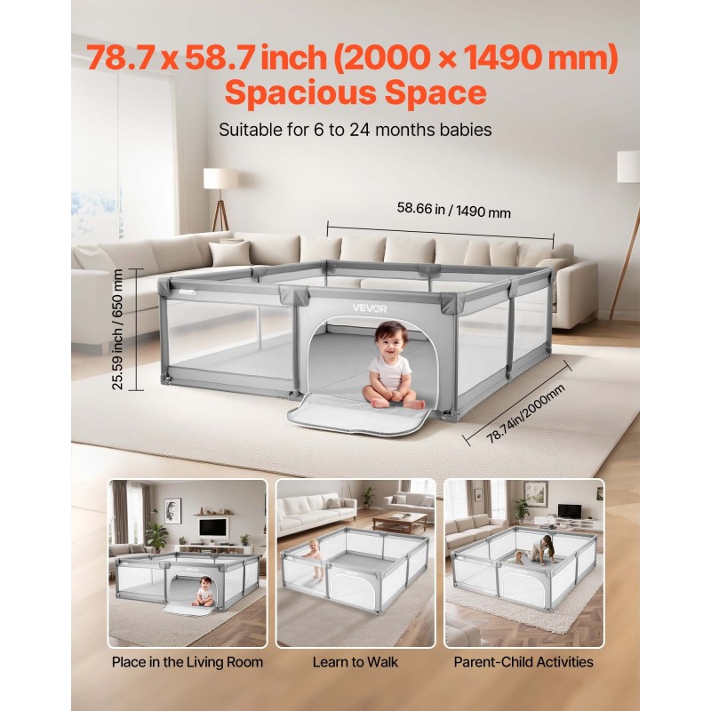 Leikkikehä rautarunko 210D Oxford kangaspäällinen sisämitat 2000 x 1490 mm 6–24 kk