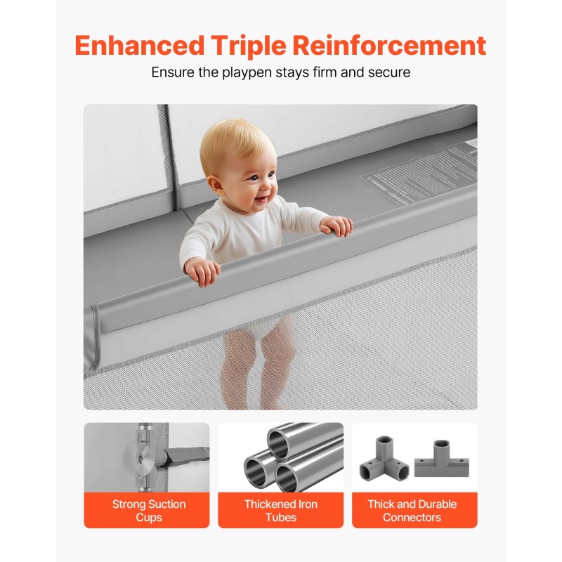 Leikkikehä rautarunko 210D Oxford kangaspäällinen sisämitat 2000 x 1490 mm 6–24 kk