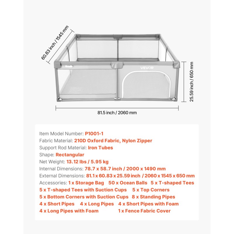 Leikkikehä rautarunko 210D Oxford kangaspäällinen sisämitat 2000 x 1490 mm 6–24 kk