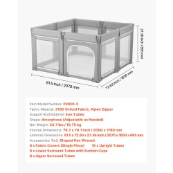 Leikkikehä 2000 x 1780 mm taittuva irrotettava konepestävä Oxford-kangaspäällinen