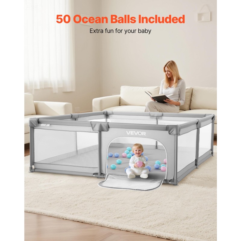 Leikkikehä suorakaiteen sisämitat 2000x1785 mm 50 pehmeää palloa 6–24 kuukauden ikäisille