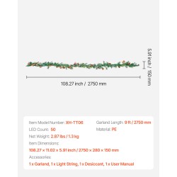 Keinotekoinen jouluköynnös PE-muovia 2750 mm 50 LED-valolla sisä- ja ulkokäyttöön
