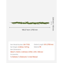 Havuköynnös PE-muovista 2750 mm norfolkinmäntyä jäljittelevä sisä- ja ulkokäyttöön