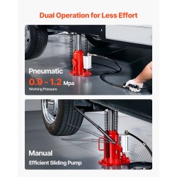 Hydraulinen ilmakäyttöinen pullotunkki 20 t 260–495 mm valurautainen ja hiiliteräksinen