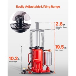 Hydraulinen ilmakäyttöinen pullotunkki 20 t 260–495 mm valurautainen ja hiiliteräksinen