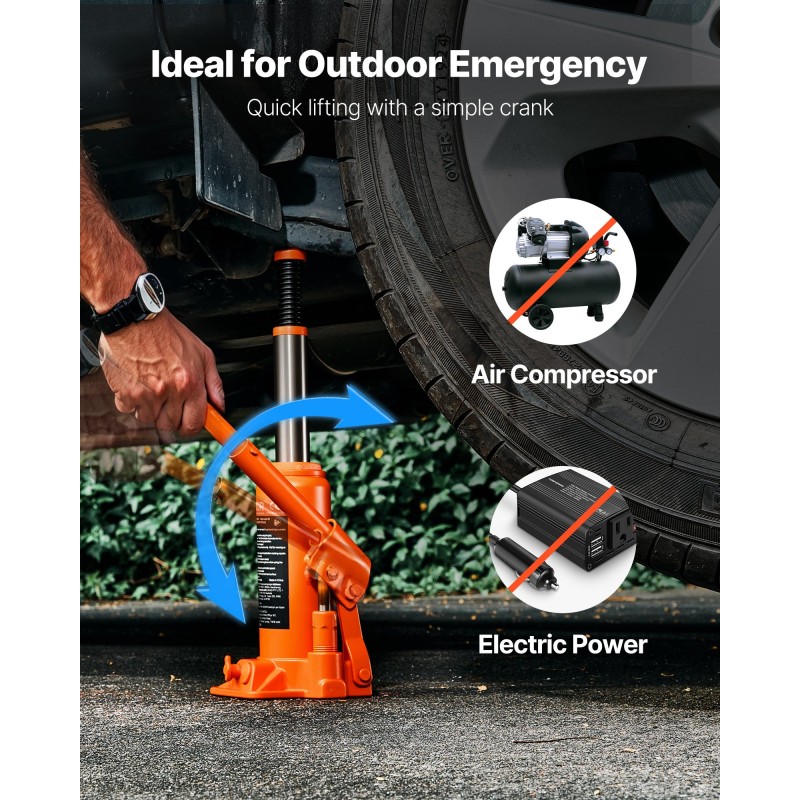 Hydraulinen pullotunkki 6 t 195–375 mm nostokorkeus valurauta hiiliteräs kompaktikoko