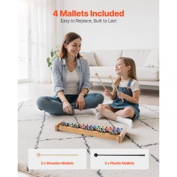 27-koskettimen kellopeli-xylofoni SPCC-matalahiiliteräskoskettimilla G2–A5 luonnonpuinen pohja 4 kapulaa kantolaukku