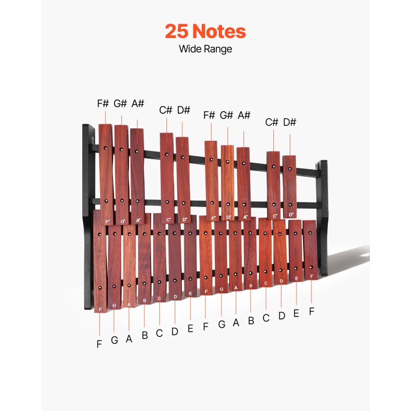Puinen ksylofoni 25-ääninen puukoskettimet matalahiiliteräskielet taitettava ristijalusta