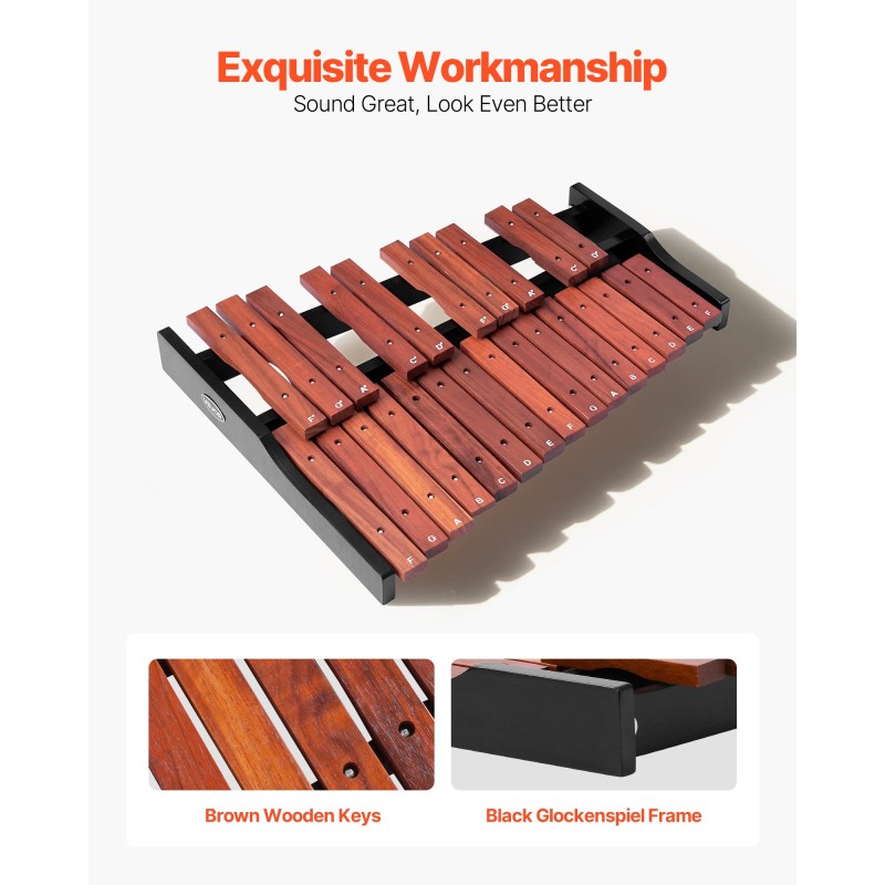 Puinen ksylofoni 25-ääninen puukoskettimet matalahiiliteräskielet taitettava ristijalusta