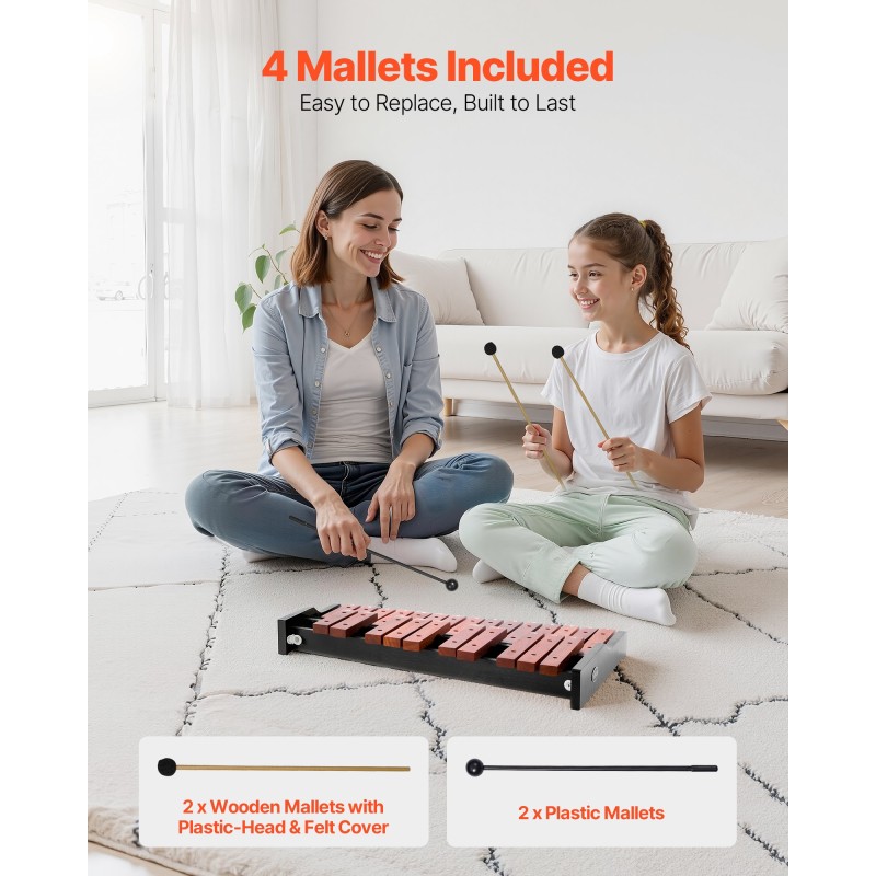 Puinen ksylofoni 25-ääninen puukoskettimet matalahiiliteräskielet taitettava ristijalusta