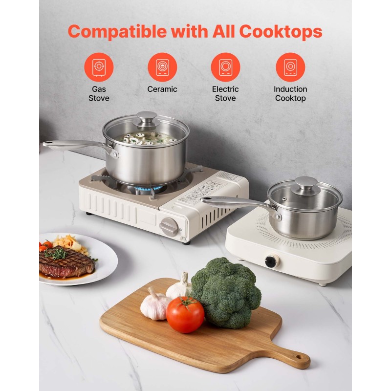 Kattilasetti kolmen kasarin pinnoitteeton ruostumaton teräs lasikansilla