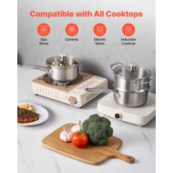 Kasari 1.5QT pinnoitteeton ruostumaton teräs höyrytysosalla lasikannulla uuninkestävä