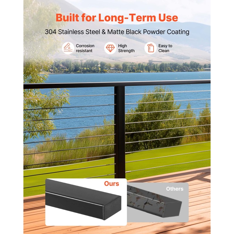 Käsijohdesarja 4 kpl 304-ruostumatonta terästä 198 cm mattamusta