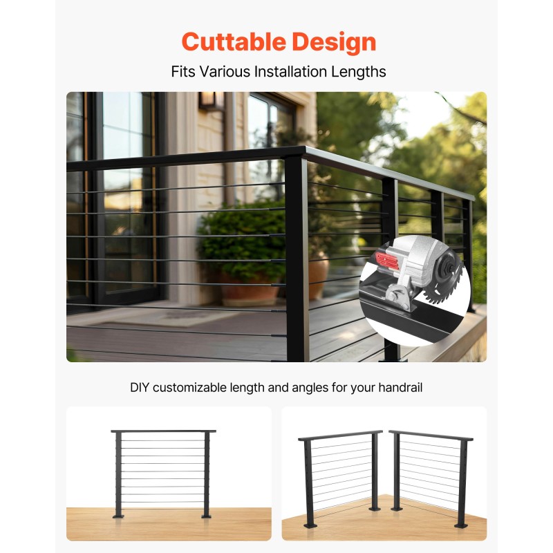 Käsijohde 304-ruostumattomasta teräksestä 1981 mm mattamusta sisä- ja ulkokäyttöön