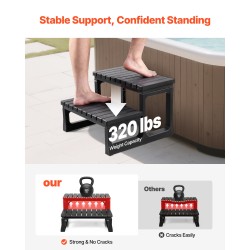 Allasporras kahdella askelmalla polypropeeni ja lasikuitu musta sopii porealtaille ja ulkokäyttöön