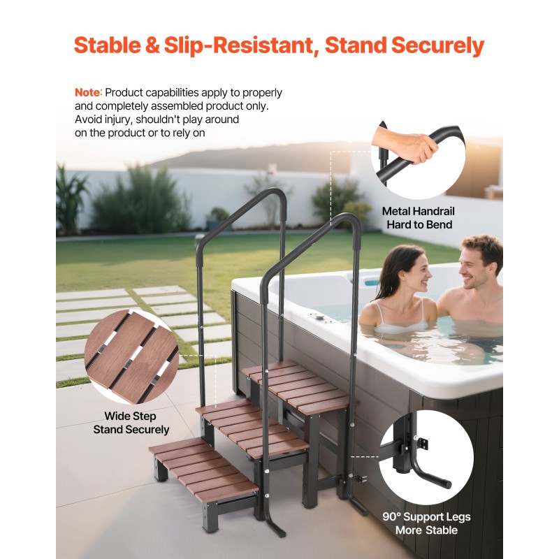 Kylpytynnyrin 3-portainen säänkestävä porras käsijohteella 249 kg kantavuus