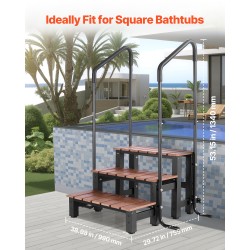 Kylpytynnyrin 3-portainen säänkestävä porras käsijohteella 249 kg kantavuus