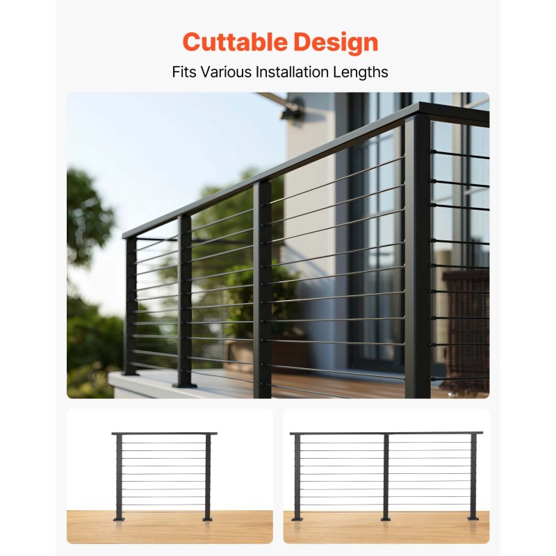 Kaidepakkaus 304-ruostumaton teräs 1981 mm 3 pylvästä 25 m kaapeli mattamusta