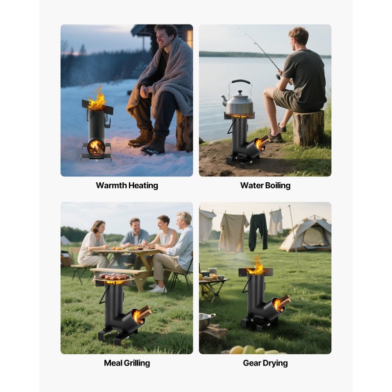 Rakettityyppinen retkikeitin hiiliteräs nettopaino 5,88 kg puulla toimiva kantolaukku sivukahvat