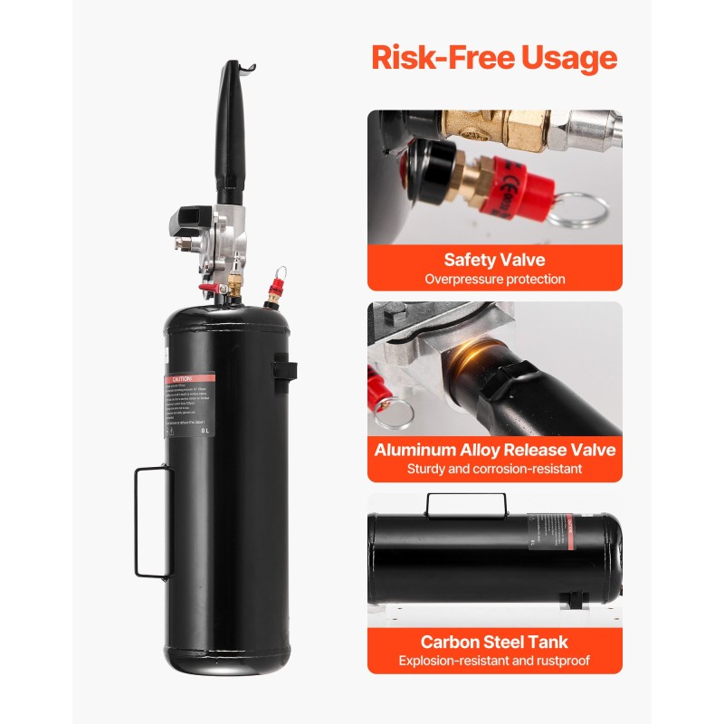 Renkaan helmenistutuslaite 8 L hiiliterässäiliö sopii putkettomille renkaille enintään 21 tuumaa