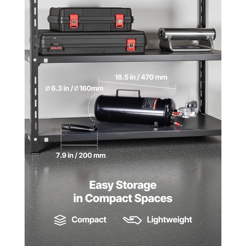 Renkaan helmenistutuslaite 8 L hiiliterässäiliö sopii putkettomille renkaille enintään 21 tuumaa