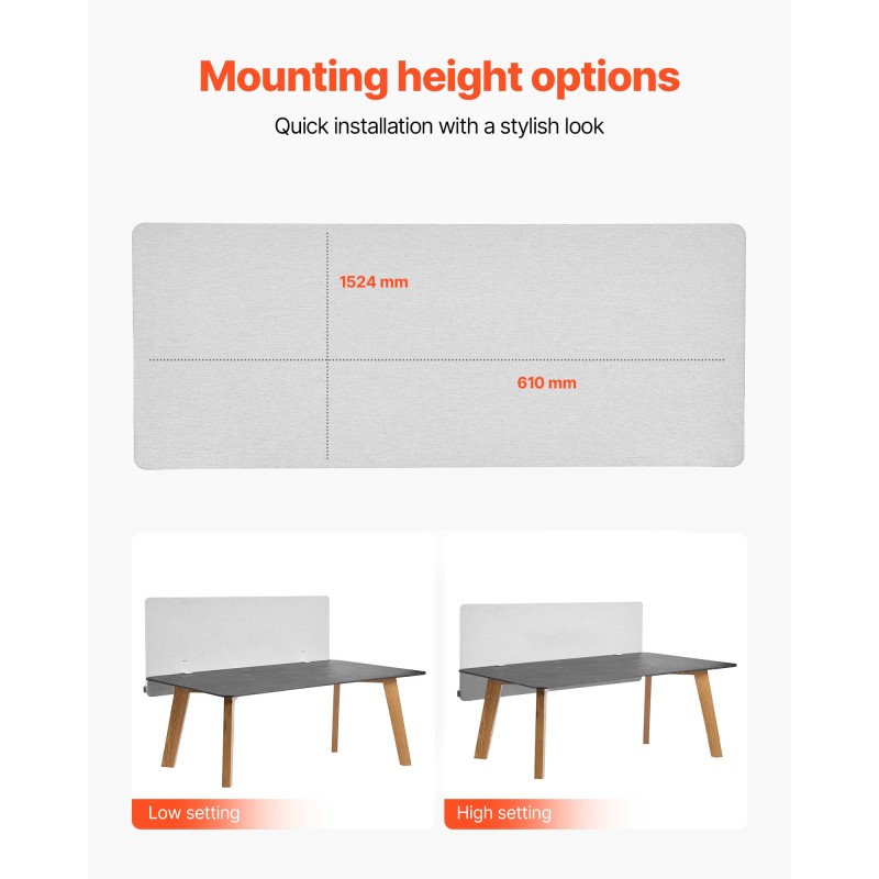 Pöytäseinäke PET-paneelilla hiiliteräsrunko 1524 x 610 mm