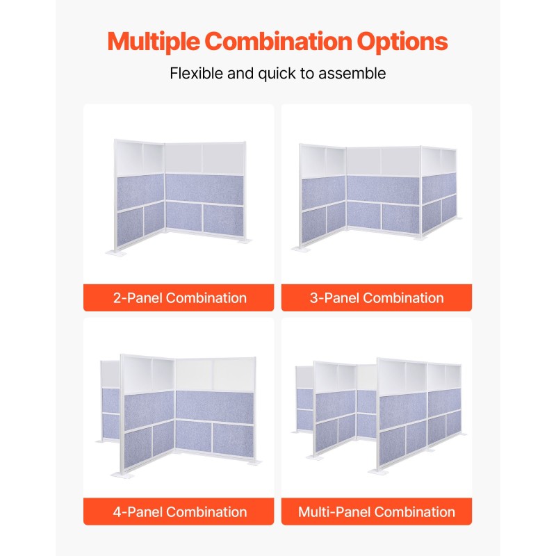 Modulaarinen toimistoseinäke PET-paneeleilla 1778 x 1778 mm huurretuilla akryyli-ikkunoilla