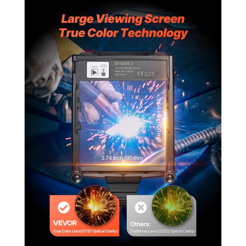 Automaattisesti tummuva hitsausmaski tarkka värintoisto 100x95 mm näkökenttä