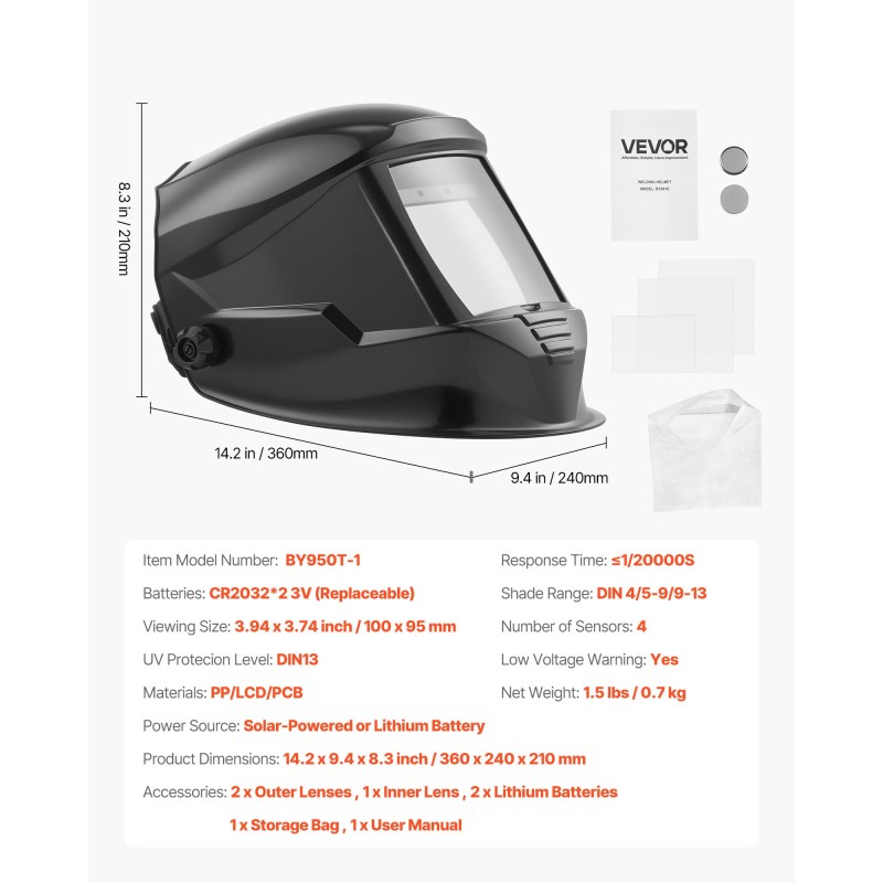 Automaattisesti tummuva hitsausmaski tarkka värintoisto 100x95 mm näkökenttä