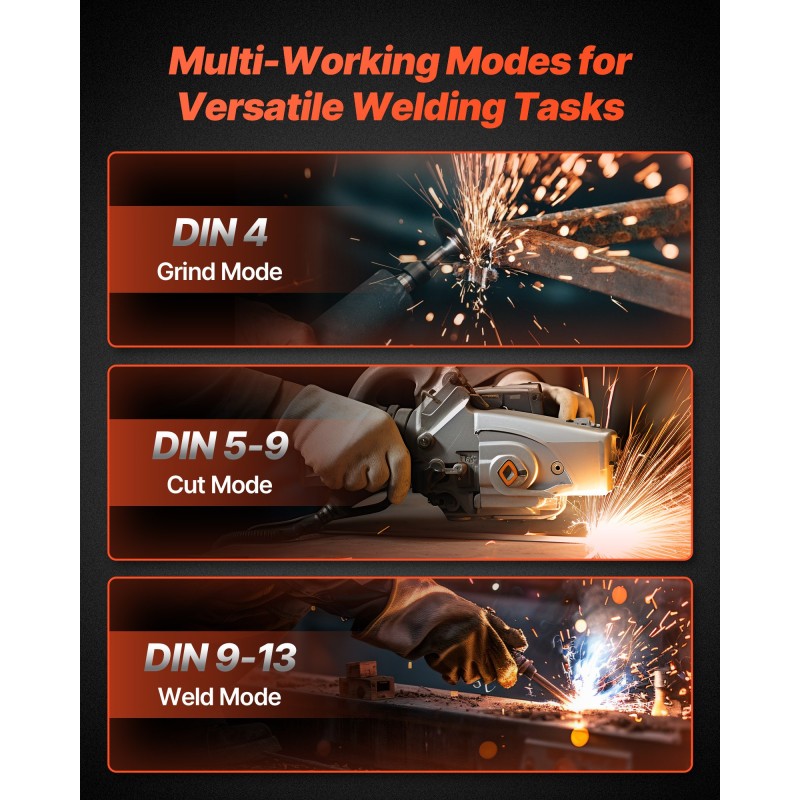 Automaattisesti tummuva hitsausmaski 100 x 80 mm luonnollinen värintoisto säädettävä tummennus