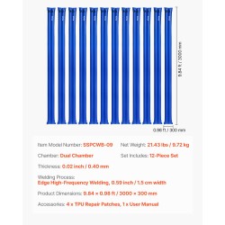 Altaankannen vesipussit 12 kpl 3000 mm pituus PVC-muovi kaksikammioiset talvikäyttöön