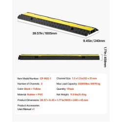 Kaapelisilta kumi ja PVC 2 kanavaa sisä ja ulkokäyttö musta keltainen