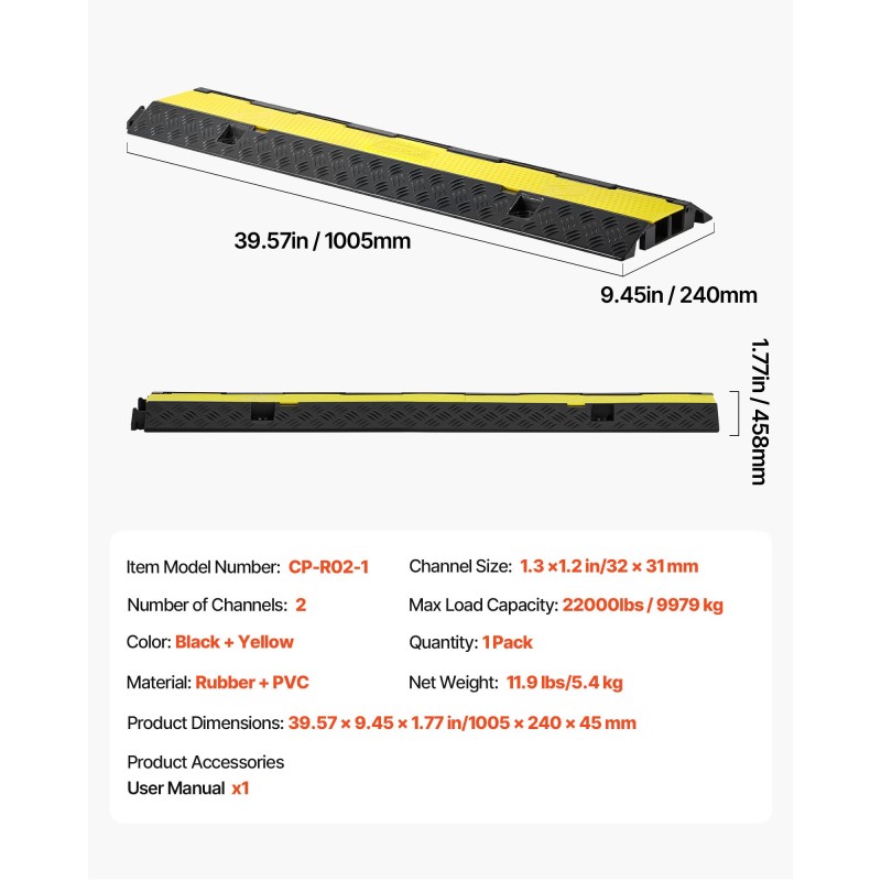 Kaapelisilta kumi ja PVC 2 kanavaa sisä ja ulkokäyttö musta keltainen