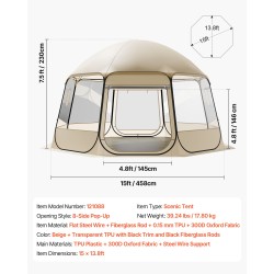 Kuplateltta 4,58×4,32 m TPU-muovi 12–15 hengelle 540 asteen panoraama