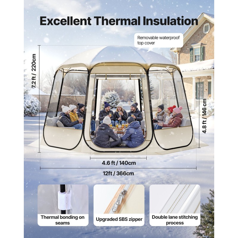 Maisemateltta kupoli läpinäkyvä TPU-muovi ja 210D Oxford-kangas 3,36×3,45 m 10–12 henkilölle