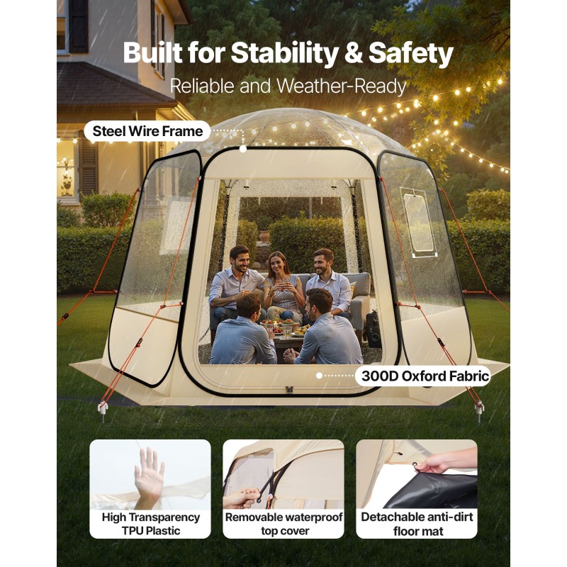 Kuplateltta läpinäkyvä TPU-muovi 305 x 275 x 220 cm 4–8 henkilölle puutarhaan