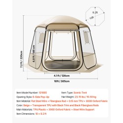 Kuplateltta läpinäkyvä TPU-muovi 305 x 275 x 220 cm 4–8 henkilölle puutarhaan