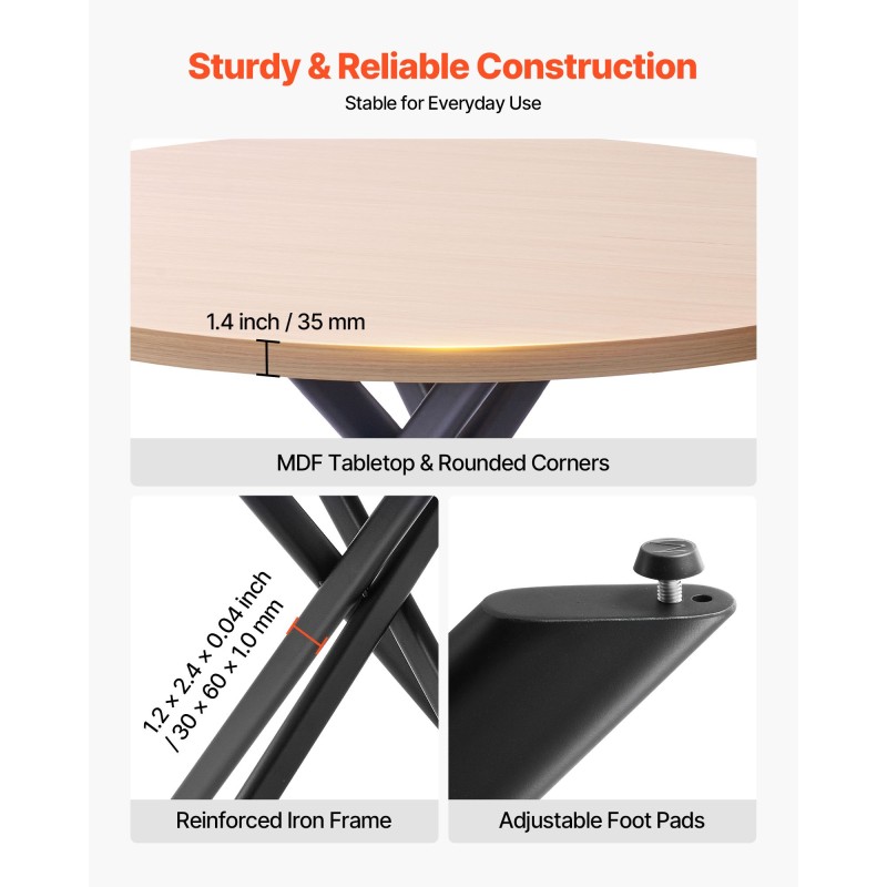 Pyöreä 45-tuumainen ruokapöytäsetti MDF-pöytälevyllä ja 4 keinonahkatuolia