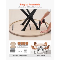 Pyöreä 45-tuumainen ruokapöytäsetti MDF-pöytälevyllä ja 4 keinonahkatuolia