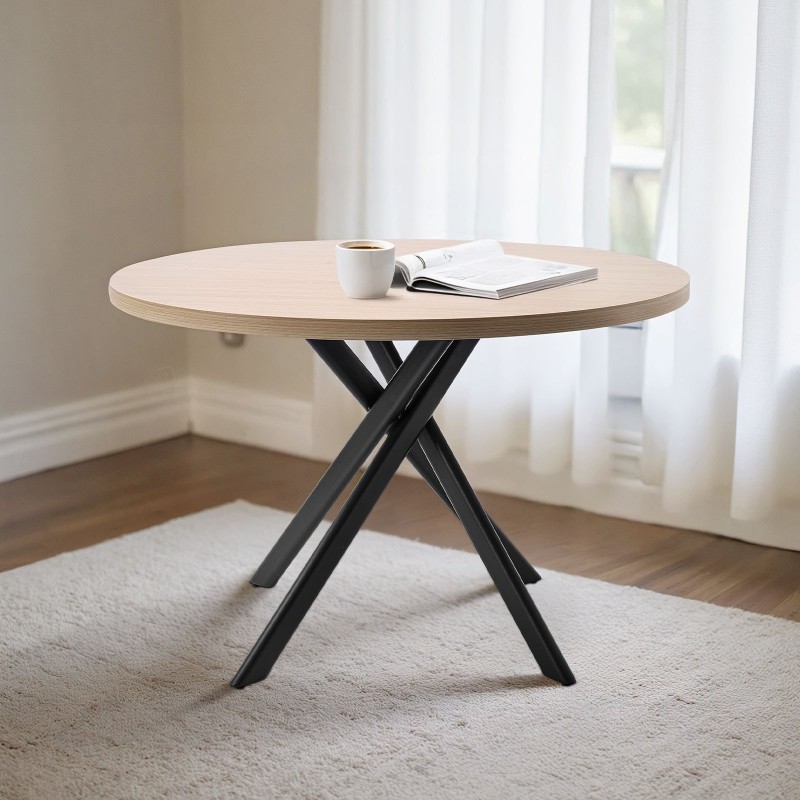 Pyöreä 45-tuumainen ruokapöytäsetti MDF-pöytälevyllä ja 4 keinonahkatuolia