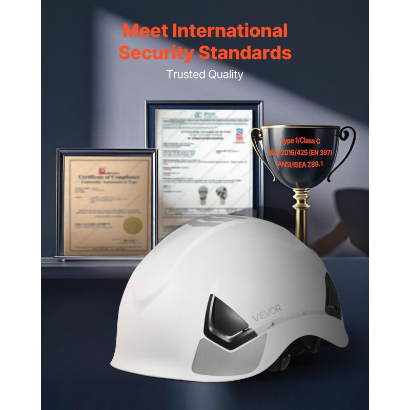 Turvallisuuskypärä teollisuuskäyttöön ABS-kuori 6-pisteinen jousitus säädettävä Y-mallinen leukahihna heijastinnauhat