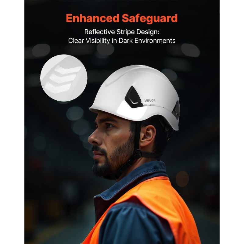 Turvallisuuskypärä teollisuuskäyttöön ABS-kuori 6-pisteinen jousitus säädettävä Y-mallinen leukahihna heijastinnauhat