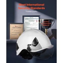 Teollisuuskypärä ABS-kuori polykarbonaattivisiiri kuusipisteinen räikkäkiristys valkoinen 53–64 cm
