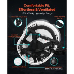 Teollisuuskypärä ABS-kuori polykarbonaattivisiiri kuusipisteinen räikkäkiristys valkoinen 53–64 cm